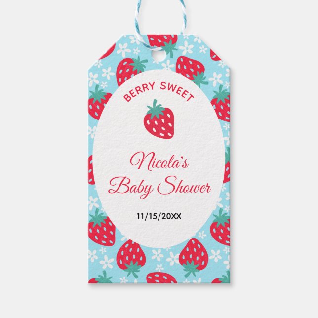 Etiqueta Para Presente Berry Sweet Blue Strawberry Baby Shower (Frente)
