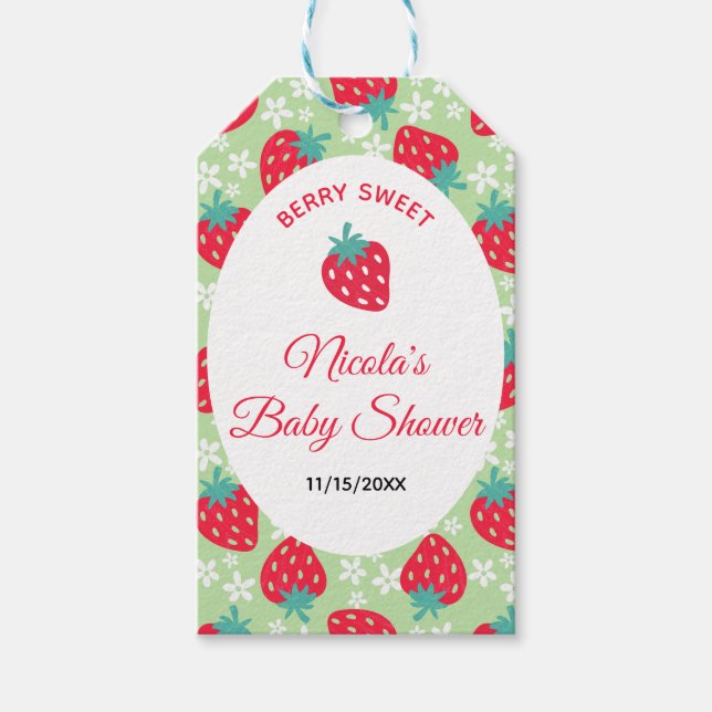 Etiqueta Para Presente Berry Sweet Green Strawberry Baby Shower (Frente)