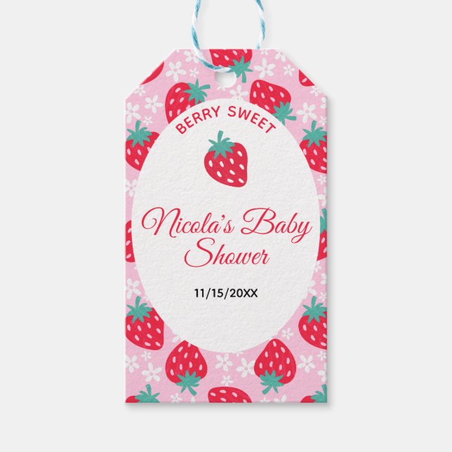 Etiqueta Para Presente Berry Sweet Pink Strawberry Baby Shower (Frente)