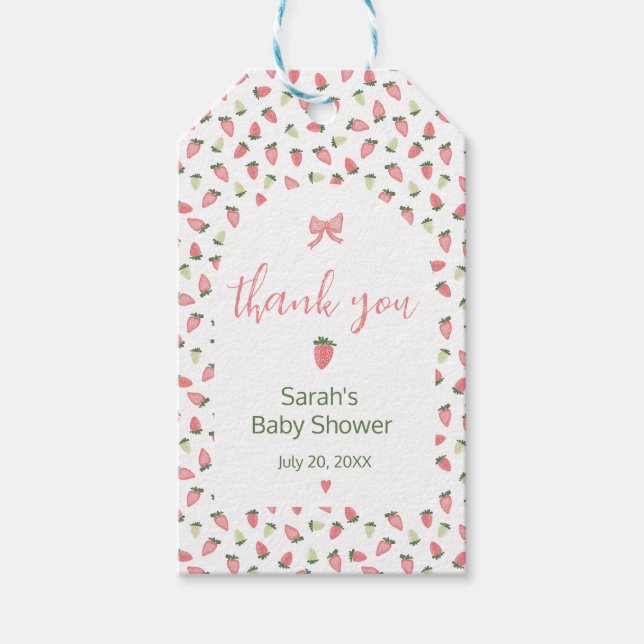 Etiqueta Para Presente Berry Sweet Strawberry Baby Shower Thank You (Frente)