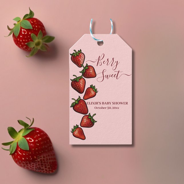 Etiqueta Para Presente Berry Sweet Strawberry Heart Chá de fraldas (Criador carregado)