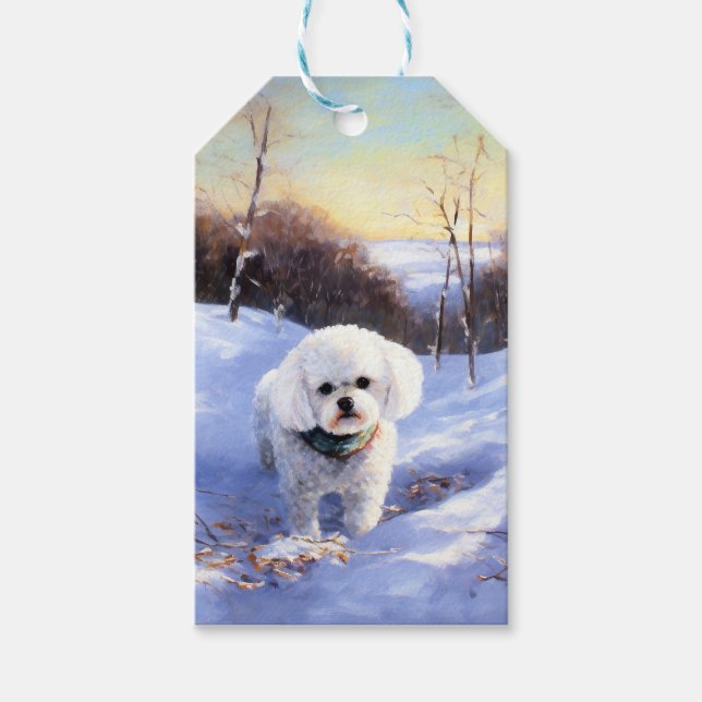 Etiqueta Para Presente Bichon Frise Deixe-A Neve Natal (Frente)