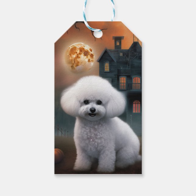 Etiqueta Para Presente Bichon Frise Halloween Scary (Frente)