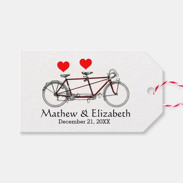 Etiqueta Para Presente Bicicleta Tandem Vintage Fofa Casamento Personaliz (Frente (horizontal))