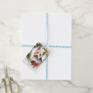 Etiqueta Para Presente Biewer Terrier Christmas Wreath Festivo Pup