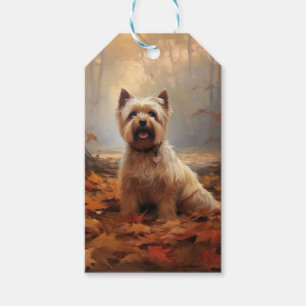 Etiqueta Para Presente Biewer Terrier no Outono Folhas Caem Inspirar
