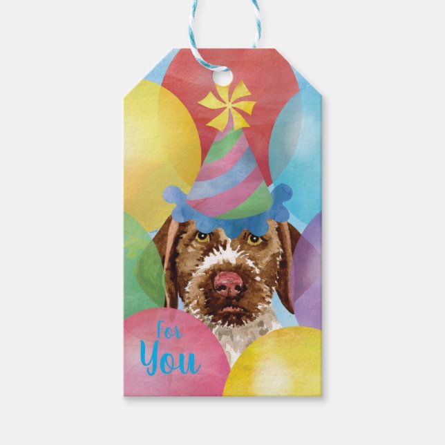 Etiqueta Para Presente Birthday Balloons German Wirehaired Pointer (Frente)
