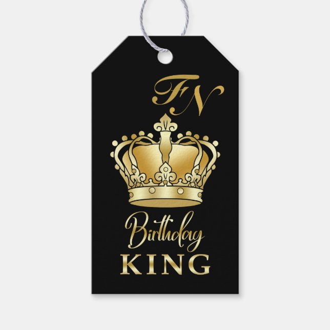 Etiqueta Para Presente Birthday King Gold Crown Royal Monogram Luxury (Frente)