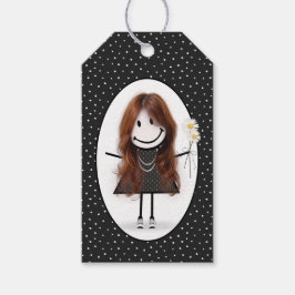 Etiqueta Para Presente Birthday Stick Figure Girl with Daisiers