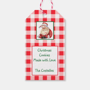 Etiqueta Para Presente Biscoitos de Natal Vermelho Xadrez Santa Aguarela