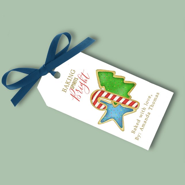 Etiqueta Para Presente Biscoitos Divertidos Espíritos de Natal Brilhantes (Christmas cute whimsical cookies colorful holiday gift tag. )