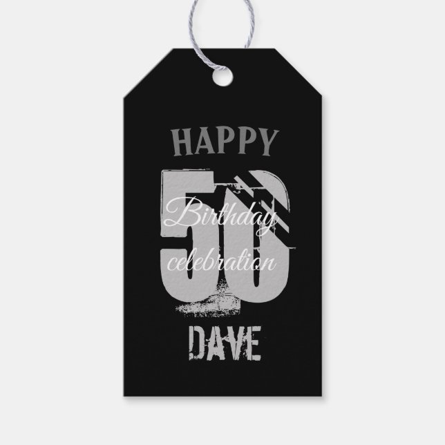 Etiqueta Para Presente Black 50th Any Age Aniversário Obrigado (Frente)