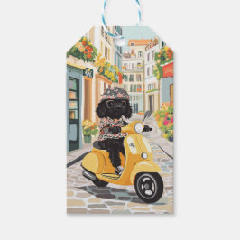 Etiqueta Para Presente Black Doodle Riding Scooter European City Streets