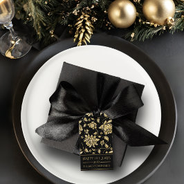 Etiqueta Para Presente Black Gold Brilho Glam Floral Feliz Natal Nome