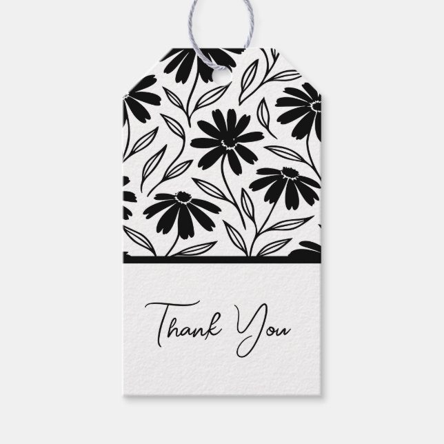 Etiqueta Para Presente Black Ink Daisies Boho Chá de Noiva (Frente)