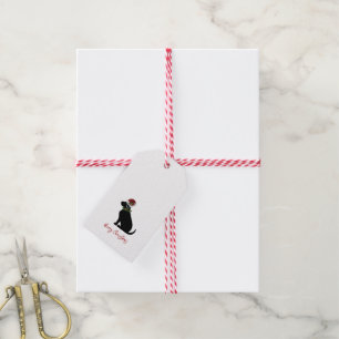 Etiqueta Para Presente Black Lab Felry Natal Santa Hat Holly Modern