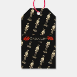 Etiqueta Para Presente Black Nutcracker Soldier Poinsettia Gift Tags