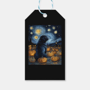 Etiqueta Para Presente Black Pug cão de van gogh estrelado à noite de hal