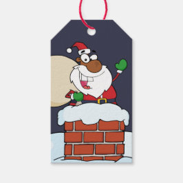 Etiqueta Para Presente Black Santa Claus em Chimney Paper Gift Tag