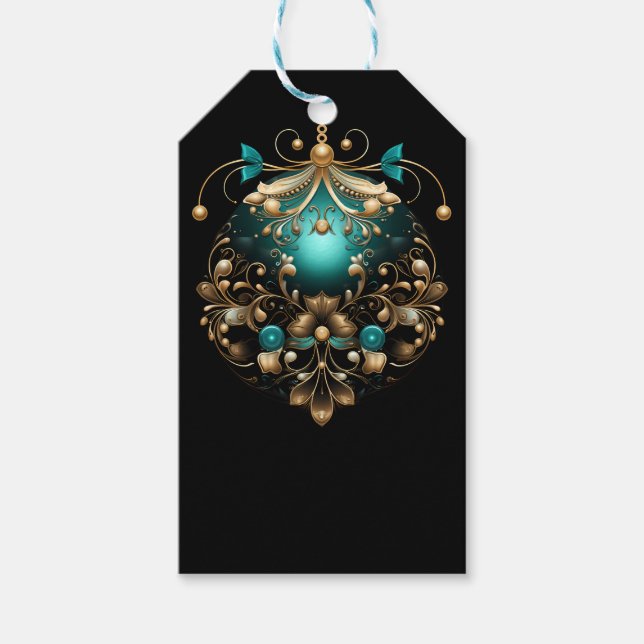 ETIQUETA PARA PRESENTE BLACK TEAL & GOLD CHRISTMAS ORNAMENT (Frente)