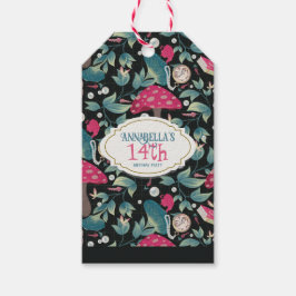 Etiqueta Para Presente Black Vintage Cottagecore Mushroom Birthday