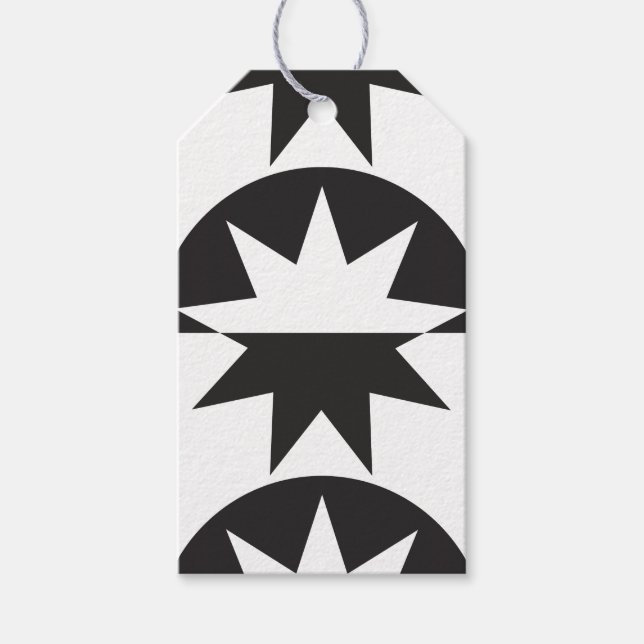 Etiqueta Para Presente Black White Deco Star Sunburst (Frente)