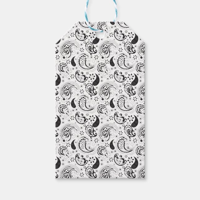 Etiqueta Para Presente Black & White Paisley Pattern –Elegant Textile Art (Frente)