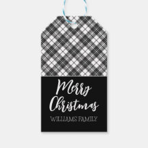 Black White Tartan Merry Christmas Nome personaliz