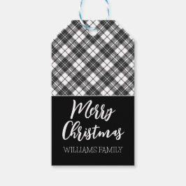 Etiqueta Para Presente Black White Tartan Merry Christmas Nome personaliz
