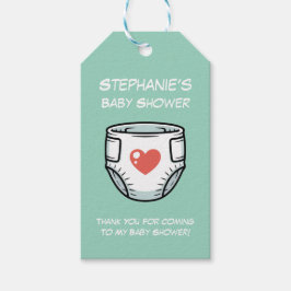 Etiqueta Para Presente Black & White with a Red Heart Baby Diaper 