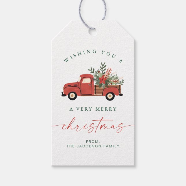Etiqueta Para Presente BLAIR Scandinavian Red Car Tree Christmas (Frente)