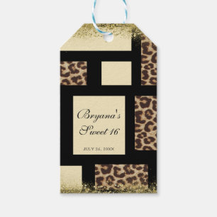 Etiqueta Para Presente Bloco de Cor Creme Marfim Preto & Leopardo Guepard