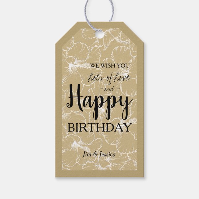 Etiqueta Para Presente Blooming Hibiscus Floral Sketch Dourado (Frente)