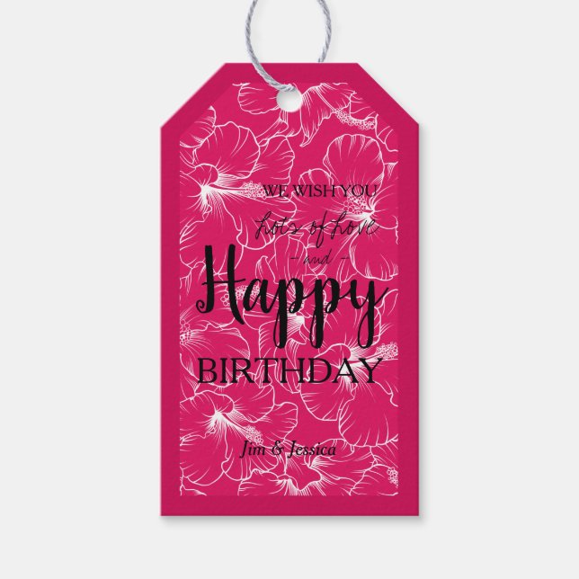 Etiqueta Para Presente Blooming Hibiscus Floral Sketch Rosa (Frente)