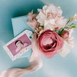 Etiqueta Para Presente Blue and Pink Grandmillennial Flower Photo Baby
