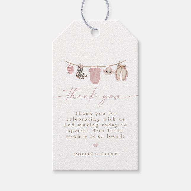 Etiqueta Para Presente Blue Baby Clothesline Little Cowboy Baby Shower (Frente)