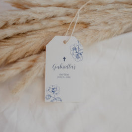 Etiqueta Para Presente Blue Botanical Floral Baptism 