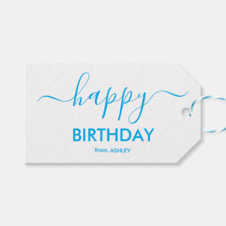 Etiqueta Para Presente Blue Casual Script Type Happy Birthday