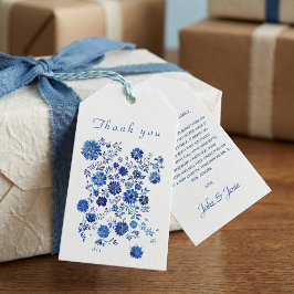 Etiqueta Para Presente Blue Chinoiserie Floral Wedding Thank You message