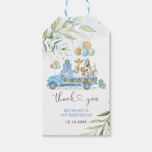 Etiqueta Para Presente Blue e Dourado Wild One Safari Birthday Drive Thru