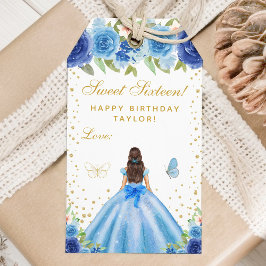 Etiqueta Para Presente Blue Floral Brunette Hair Princess Sweet