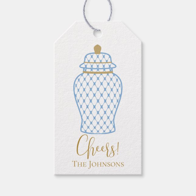 Etiqueta Para Presente Blue Ginger Jar, Chinoiserie Personalizada (Frente)