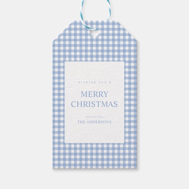 Etiqueta Para Presente Blue Gingham Christmas (Frente)