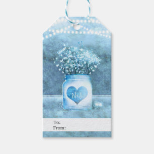 Etiqueta Para Presente Blue Heart Mason Jar & Baby's Breath Rustic