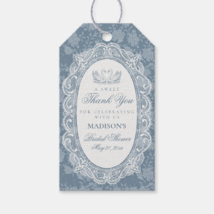 Etiqueta Para Presente Blue Lace Doily Vintage Floral Chuveiro de Noiva