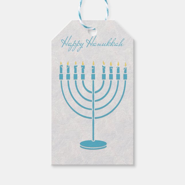 Etiqueta Para Presente Blue Menorah, Happy Hanukkah (Frente)