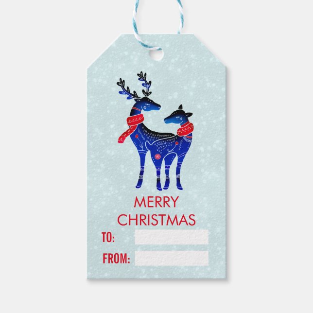 Etiqueta Para Presente Blue Nordic Christmas Reindepaer (Frente)