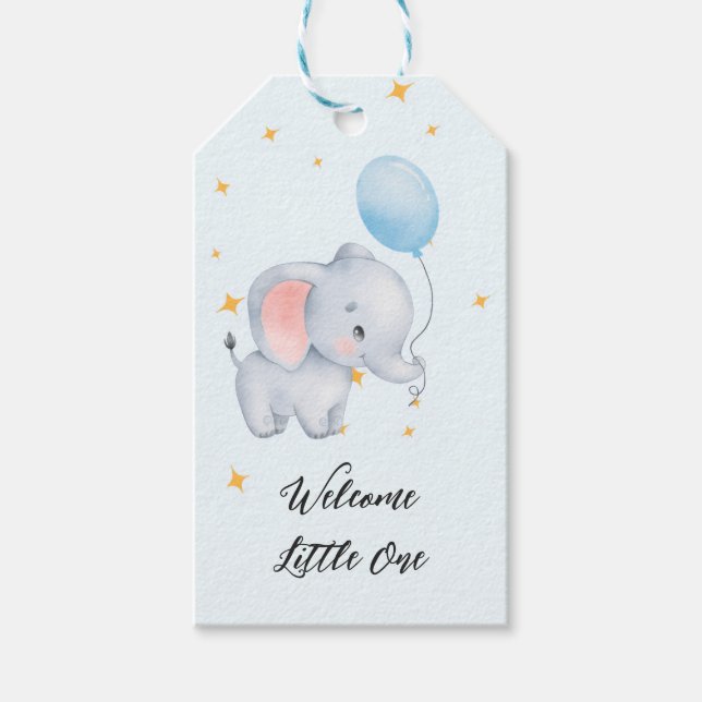 Etiqueta Para Presente Blue Playful Elephants Baby Shower (Frente)