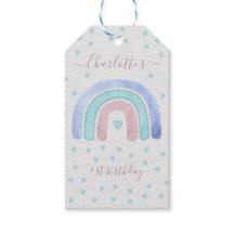Blue Purple Pastel Rainbow First Birday Gift Tag