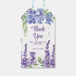 Etiqueta Para Presente Blue Purple Wisteria Floral Greenery Obrigado